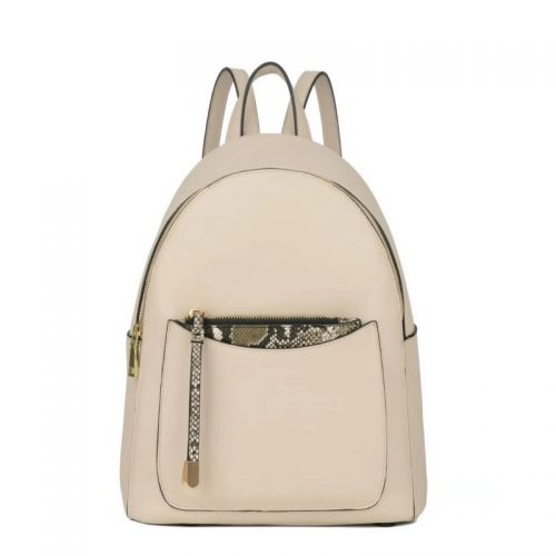 Beige Smooth PU Fashion Backpack With Serpentine Pouch