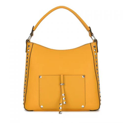 Yellow Faux Leather Lady's Hobo Bag With Rivets 