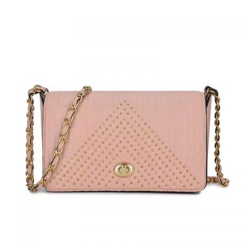 Pink Quilting PU Leather Bag With Studs Crossbody Bag For Summer