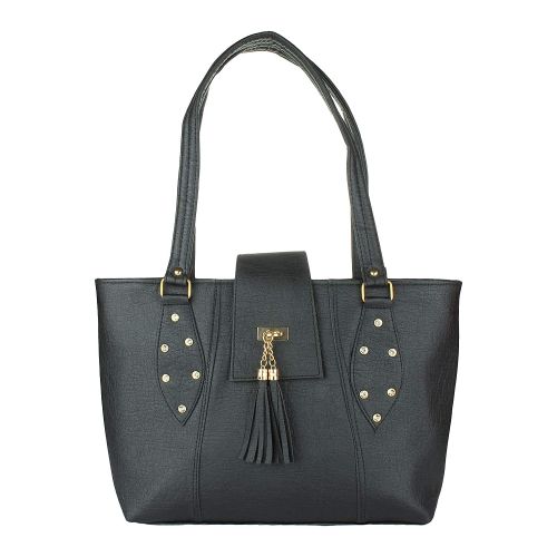 Black PU With Tassels and Crystals ladies' Tote Handbag
